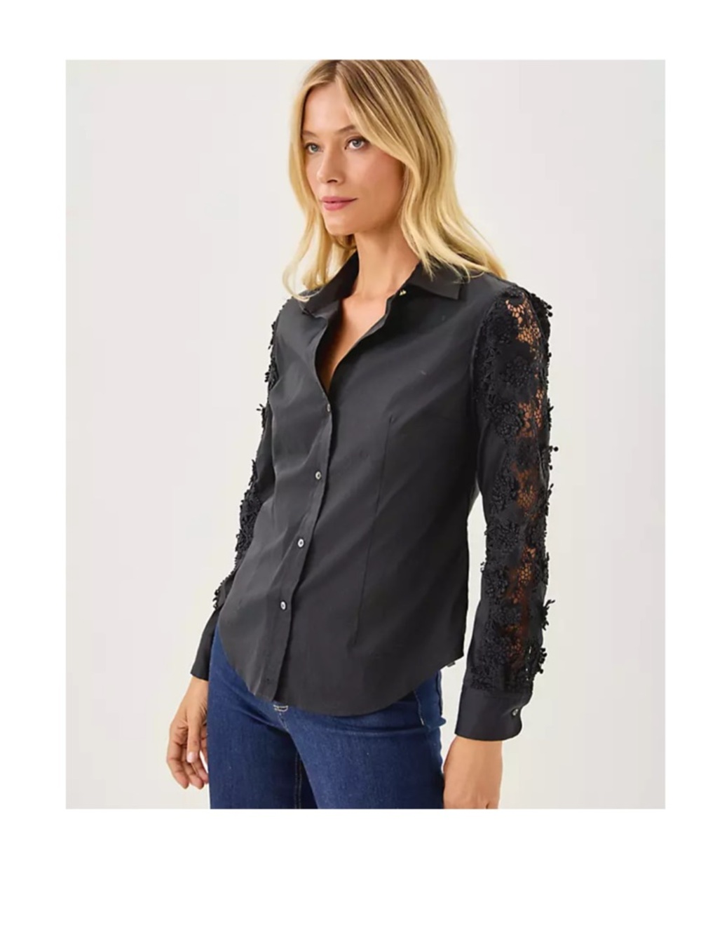 Lilly Pulitzer Black Lace-Sleeve Button-Down Shirt size medium NWT